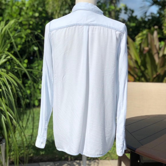 DL1961 PREMIUM MERCER & SPRING CHAMBRAY FRAYED ACCENT BUTTON UP SHIRT MEDIUM EUC - Picture 7 of 16